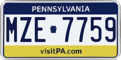 PA license plate MZE7759