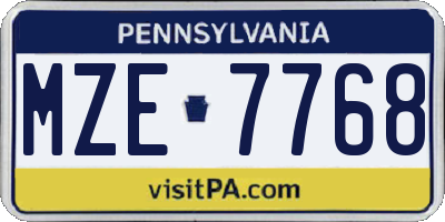 PA license plate MZE7768