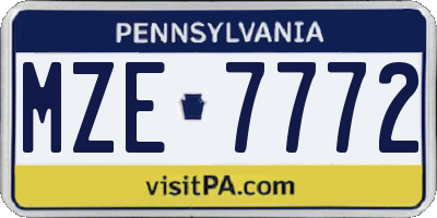 PA license plate MZE7772