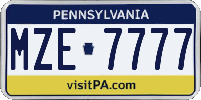 PA license plate MZE7777