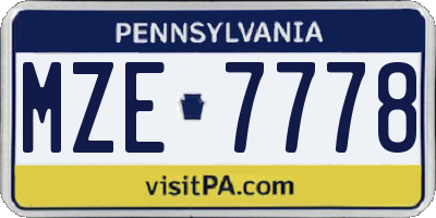 PA license plate MZE7778