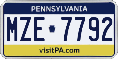 PA license plate MZE7792