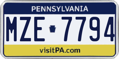 PA license plate MZE7794