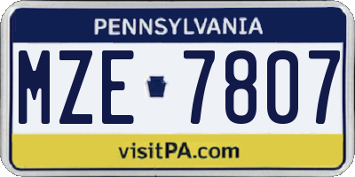 PA license plate MZE7807