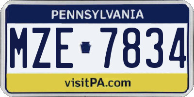PA license plate MZE7834