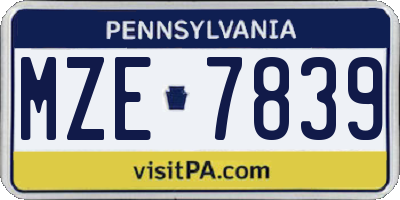 PA license plate MZE7839