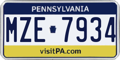 PA license plate MZE7934