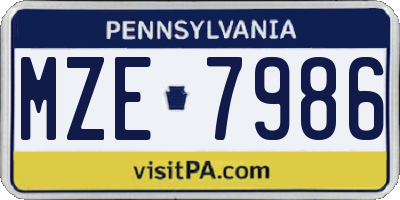 PA license plate MZE7986