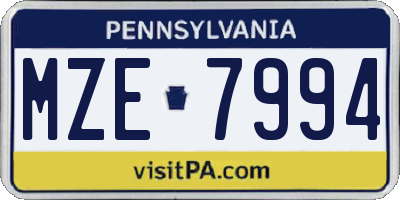 PA license plate MZE7994