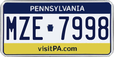 PA license plate MZE7998
