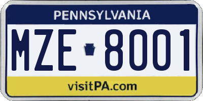 PA license plate MZE8001