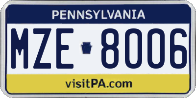 PA license plate MZE8006