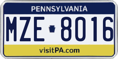 PA license plate MZE8016