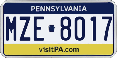PA license plate MZE8017