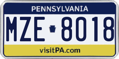 PA license plate MZE8018