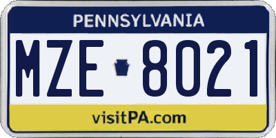 PA license plate MZE8021