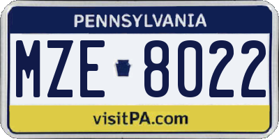 PA license plate MZE8022