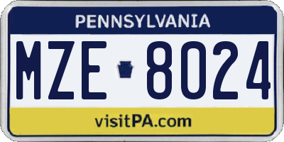 PA license plate MZE8024