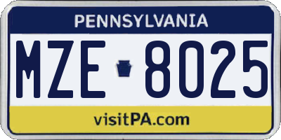 PA license plate MZE8025