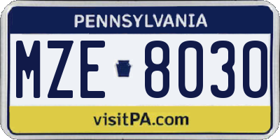 PA license plate MZE8030