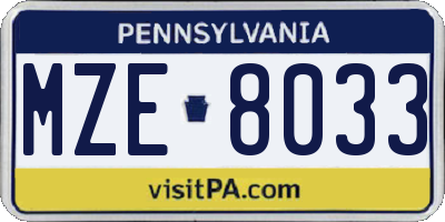 PA license plate MZE8033