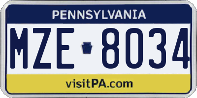 PA license plate MZE8034
