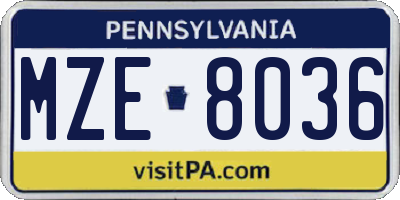 PA license plate MZE8036