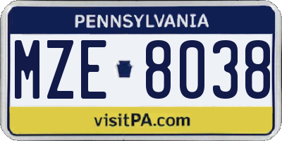 PA license plate MZE8038