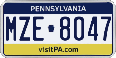 PA license plate MZE8047