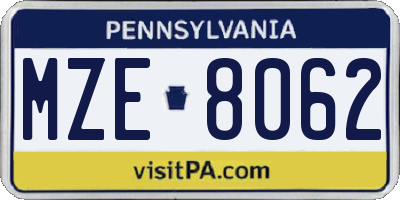 PA license plate MZE8062