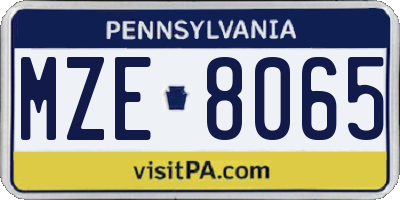 PA license plate MZE8065
