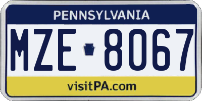 PA license plate MZE8067