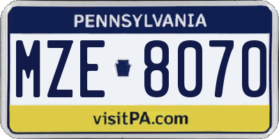 PA license plate MZE8070