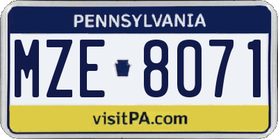 PA license plate MZE8071