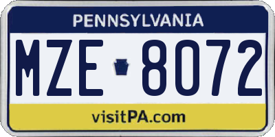 PA license plate MZE8072