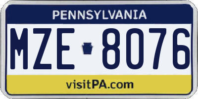 PA license plate MZE8076