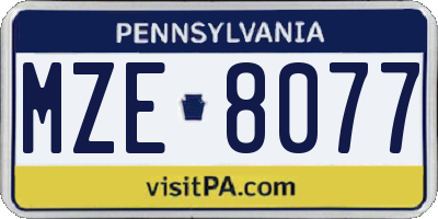 PA license plate MZE8077
