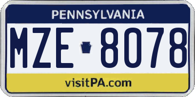 PA license plate MZE8078