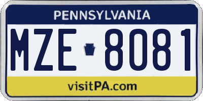 PA license plate MZE8081