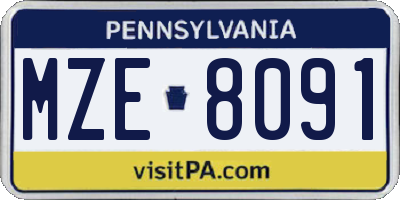 PA license plate MZE8091