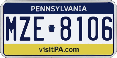 PA license plate MZE8106