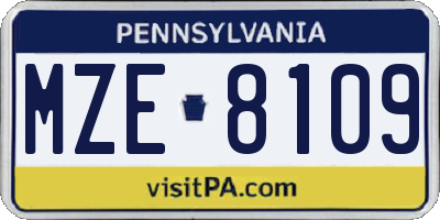 PA license plate MZE8109