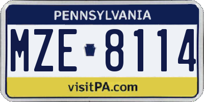 PA license plate MZE8114