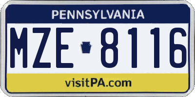 PA license plate MZE8116