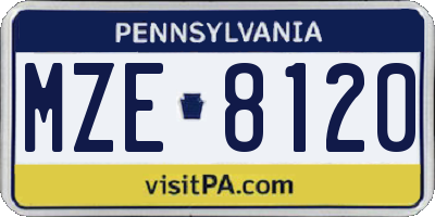 PA license plate MZE8120