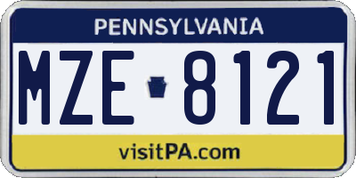 PA license plate MZE8121