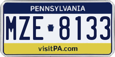 PA license plate MZE8133
