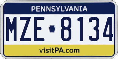 PA license plate MZE8134