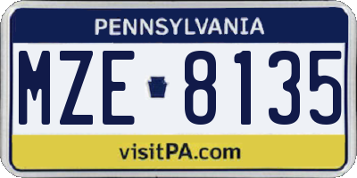 PA license plate MZE8135