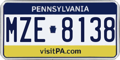 PA license plate MZE8138